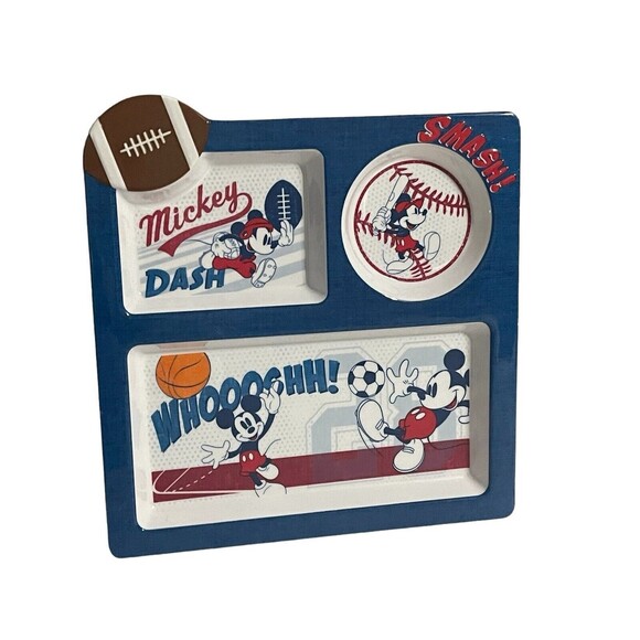 Disney Mickey Mouse Blue 3 Compartment Melamine Sports Plate - Picture 1 of 8
